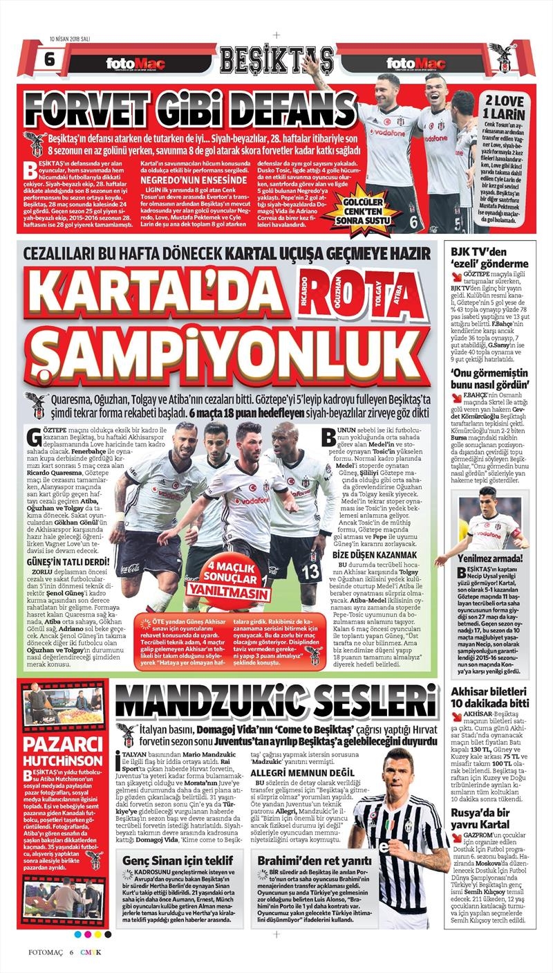 10 Nisan 2018 | Gazetelerin Beşiktaş Manşetleri - Görsel 5