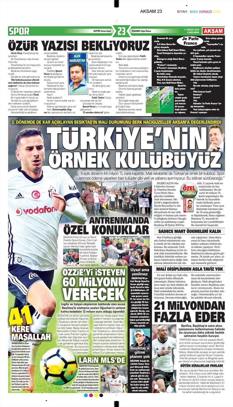 11 Nisan 2018 | Gazetelerin Beşiktaş Manşetleri - Görsel 2