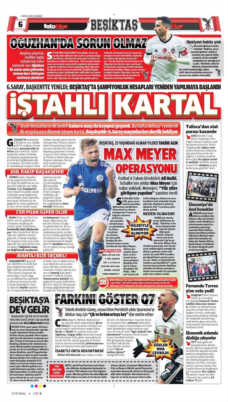 11 Nisan 2018 | Gazetelerin Beşiktaş Manşetleri - Görsel 6