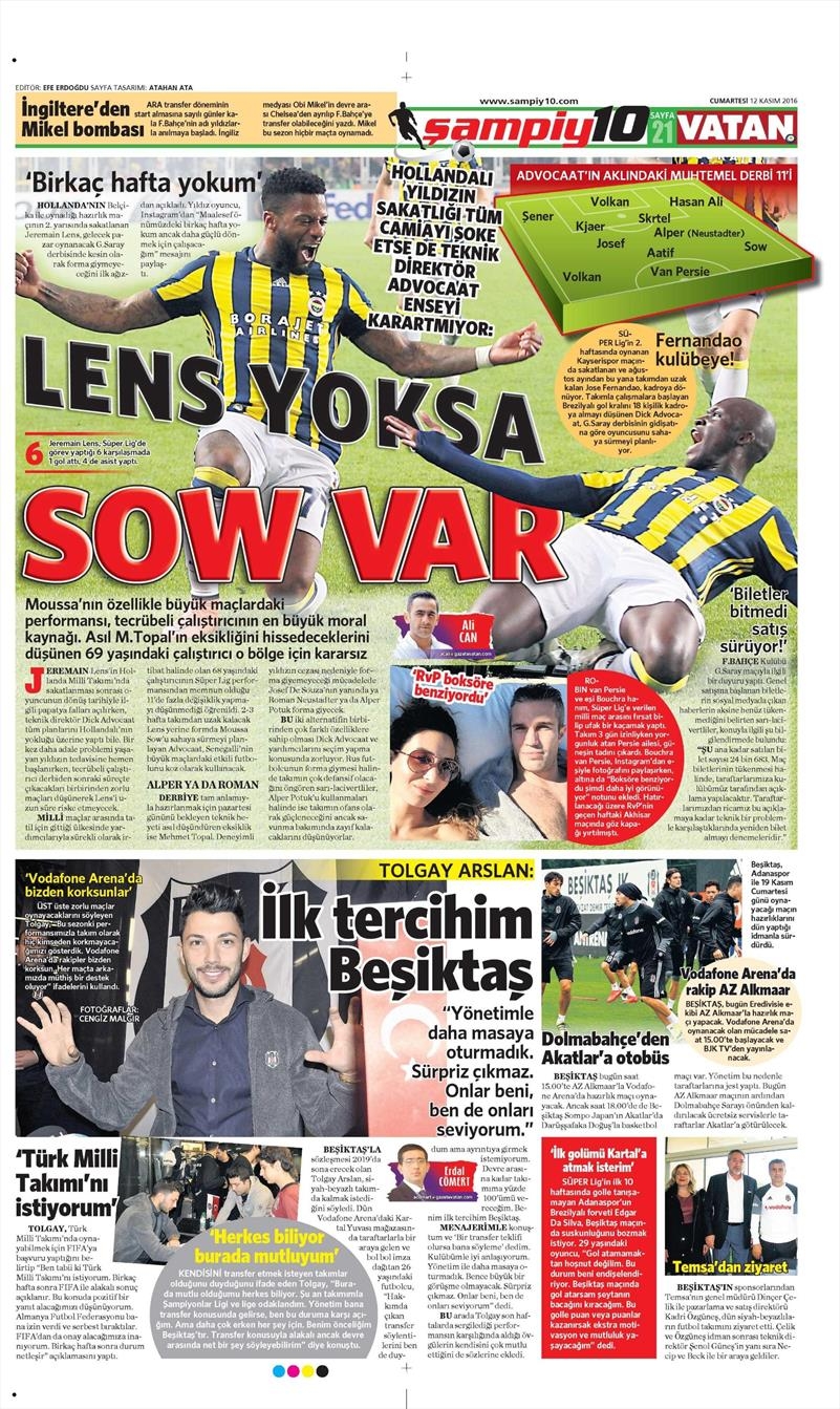 12 Kasım 2016 | Gazetelerin Beşiktaş sayfaları - Görsel 1