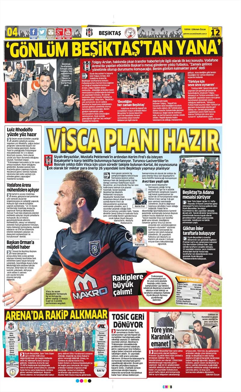 12 Kasım 2016 | Gazetelerin Beşiktaş sayfaları - Görsel 8