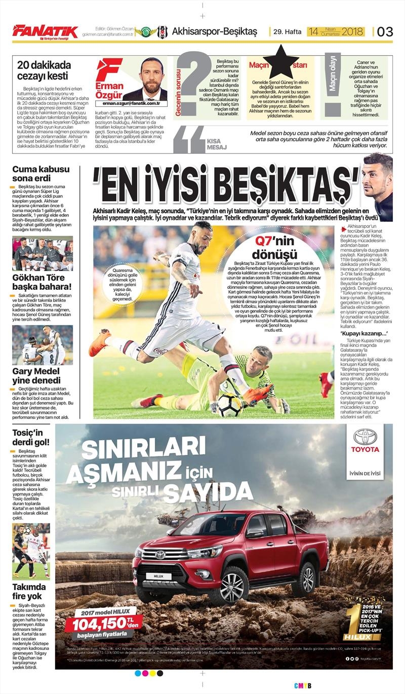 14 Nisan 2018 | Gazetelerin Beşiktaş Manşetleri - Görsel 2