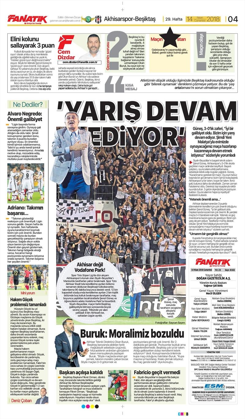 14 Nisan 2018 | Gazetelerin Beşiktaş Manşetleri - Görsel 8
