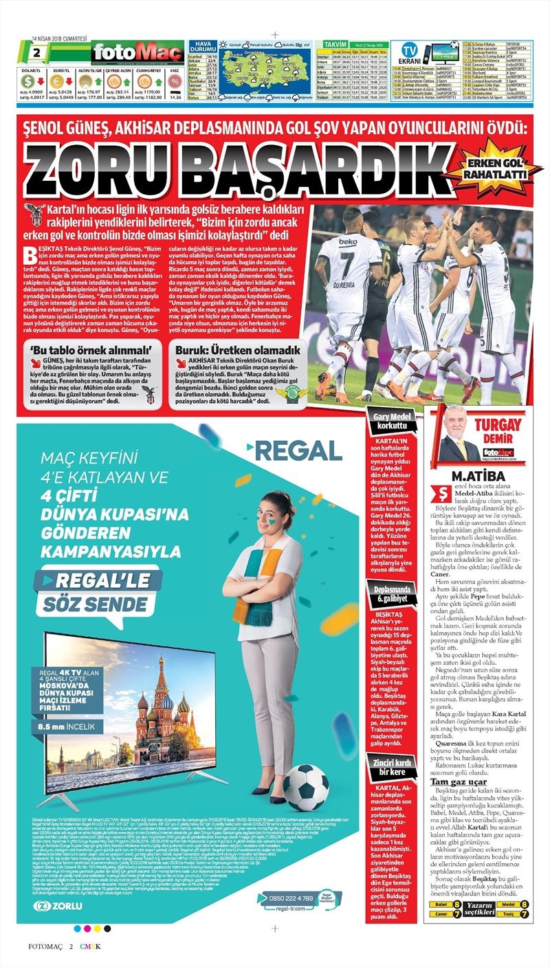 14 Nisan 2018 | Gazetelerin Beşiktaş Manşetleri - Görsel 9
