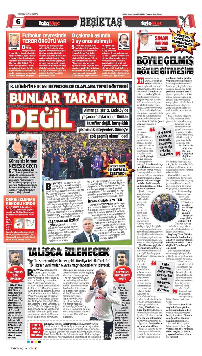 21 Nisan 2018 | Gazetelerin Beşiktaş Manşetleri - Görsel 17