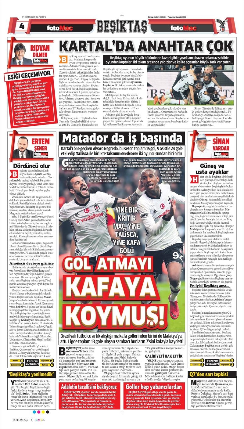 23 Nisan 2018 | Gazetelerin Beşiktaş Manşetleri - Görsel 11