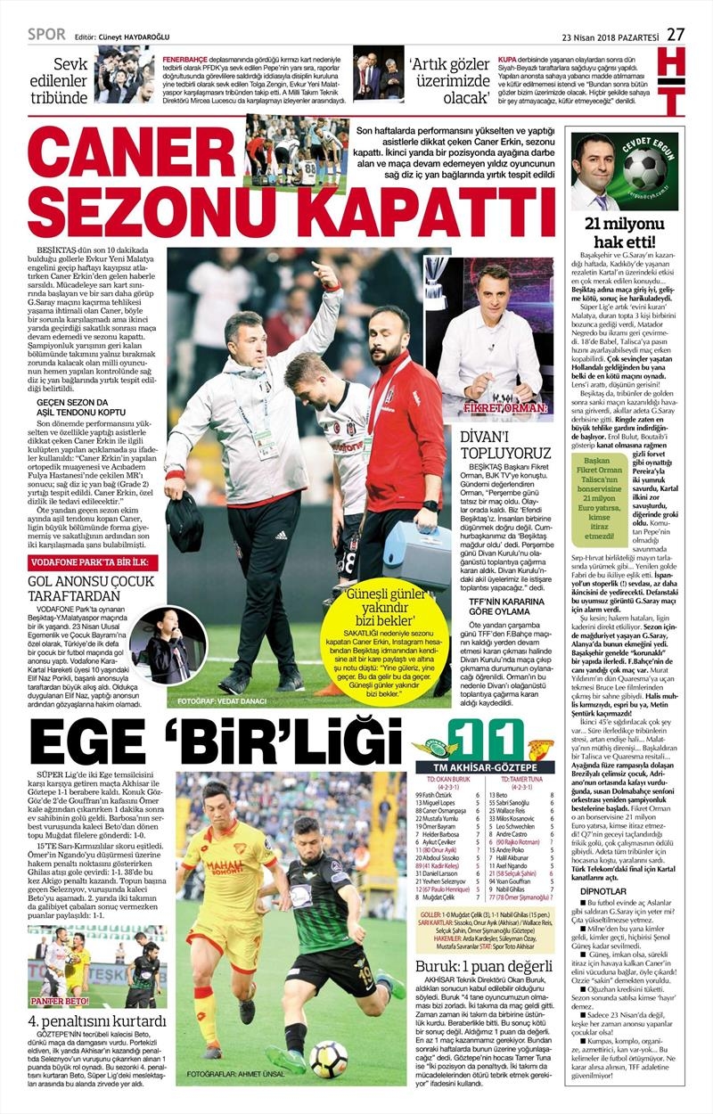23 Nisan 2018 | Gazetelerin Beşiktaş Manşetleri - Görsel 18