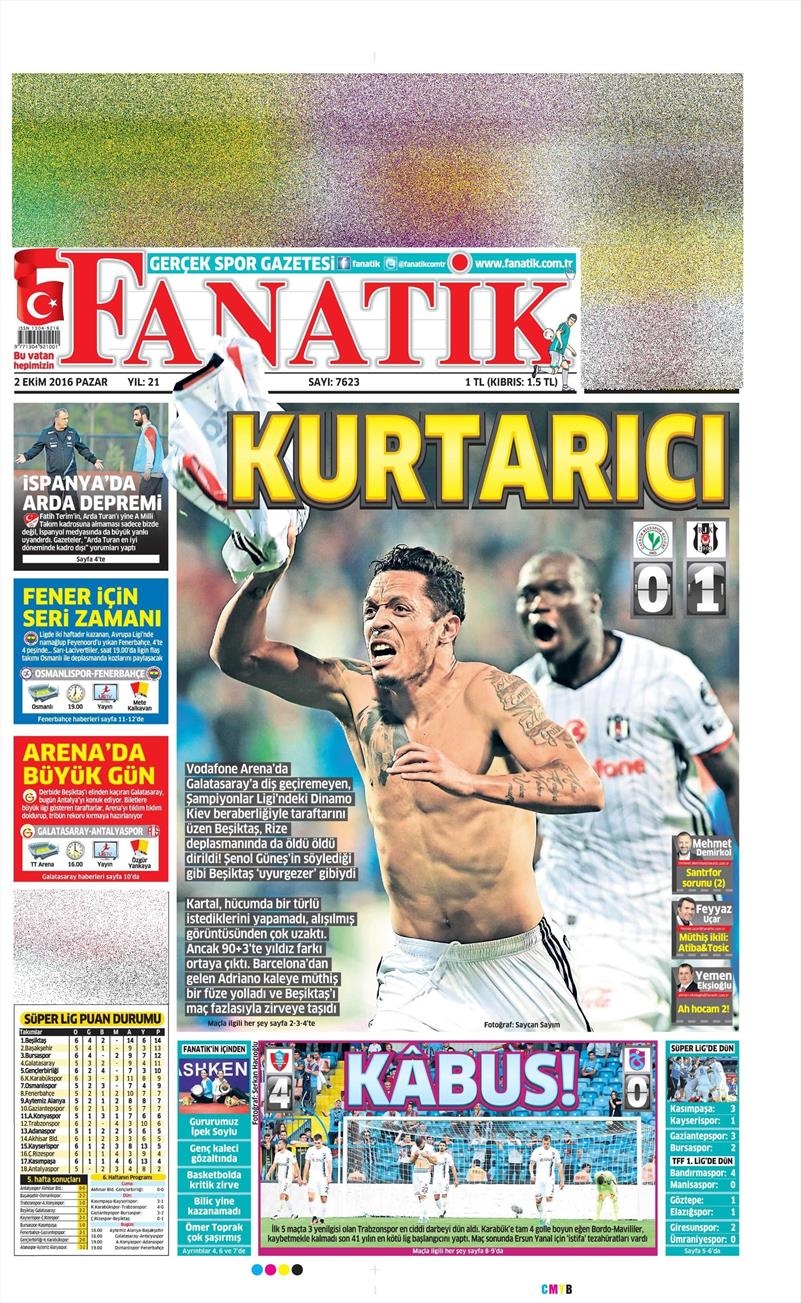 2 Ekim 2016 | Beşiktaş sayfaları - Görsel 1