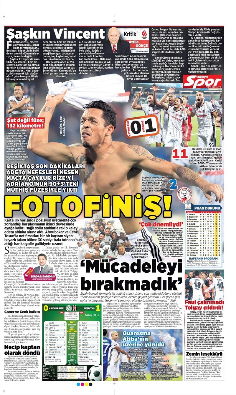2 Ekim 2016 | Beşiktaş sayfaları - Görsel 14
