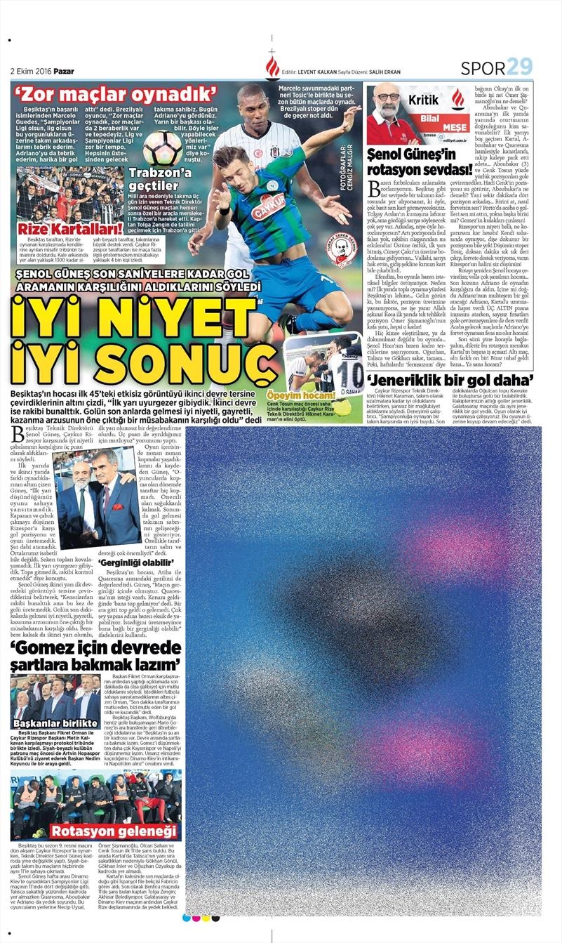 2 Ekim 2016 | Beşiktaş sayfaları - Görsel 15