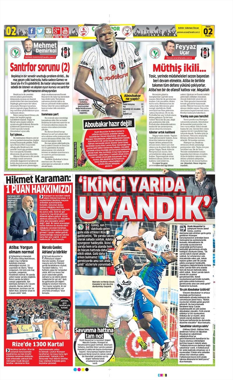 2 Ekim 2016 | Beşiktaş sayfaları - Görsel 2
