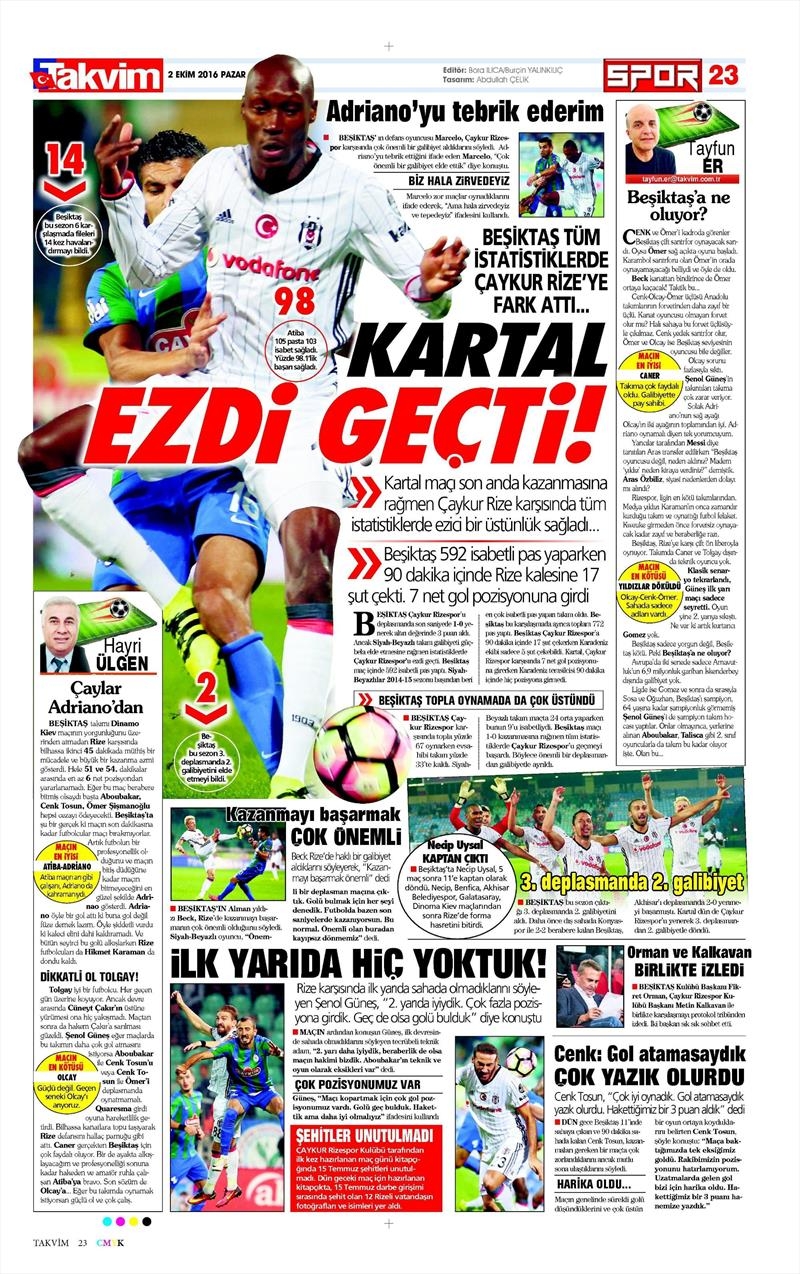 2 Ekim 2016 | Beşiktaş sayfaları - Görsel 21