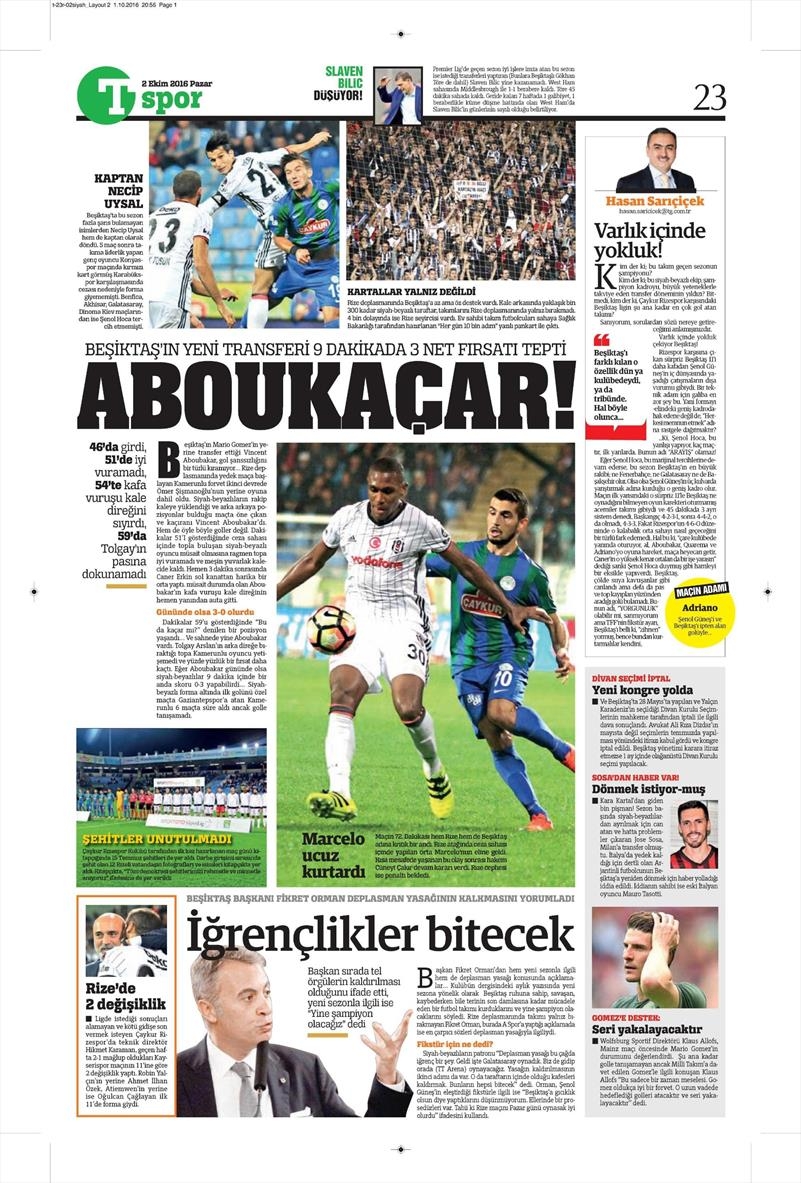2 Ekim 2016 | Beşiktaş sayfaları - Görsel 23