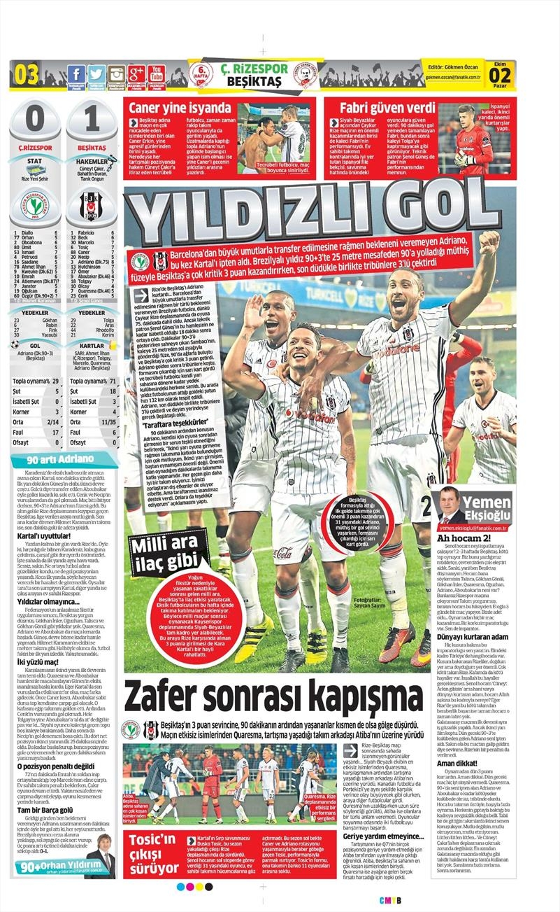 2 Ekim 2016 | Beşiktaş sayfaları - Görsel 3