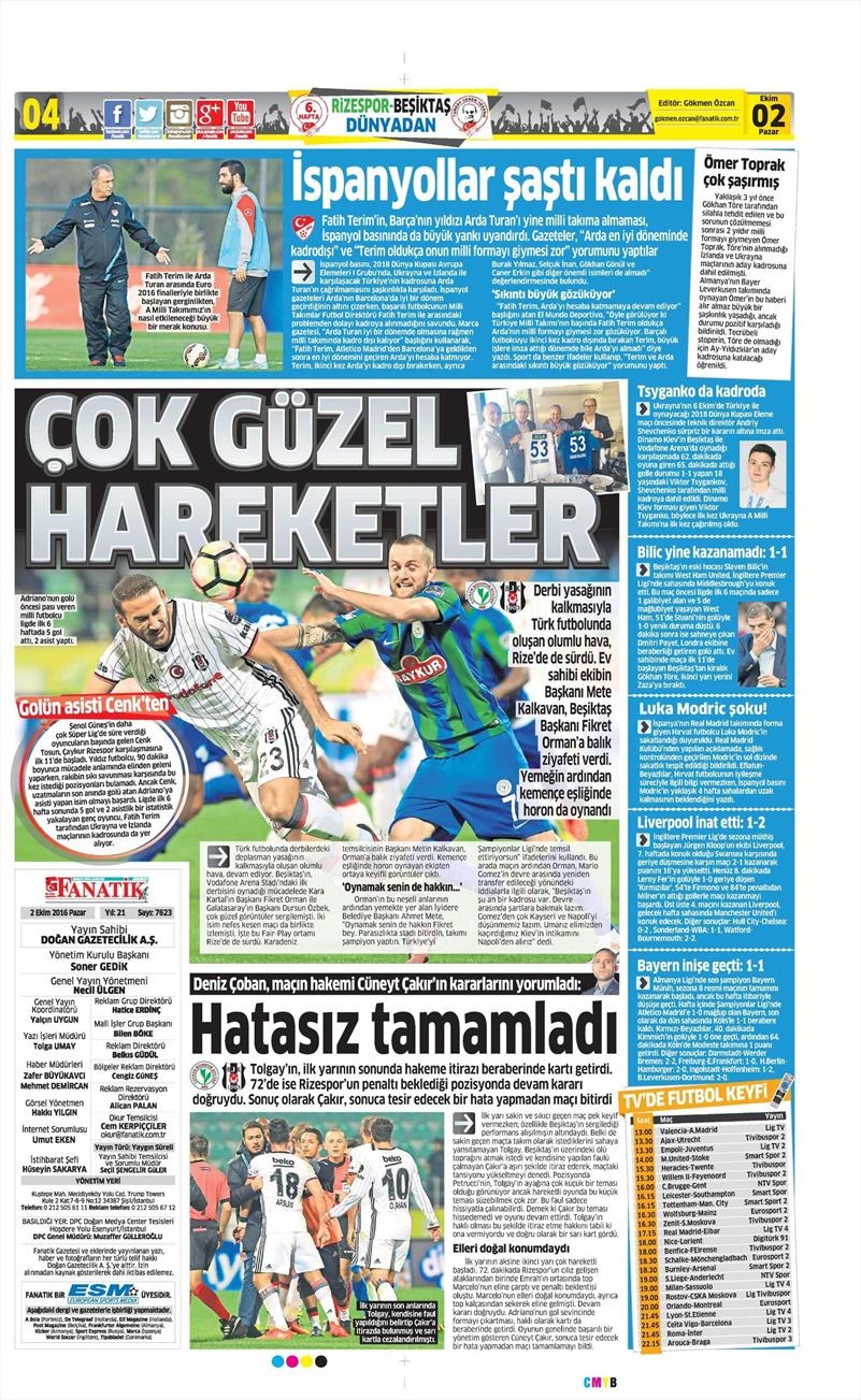 2 Ekim 2016 | Beşiktaş sayfaları - Görsel 4