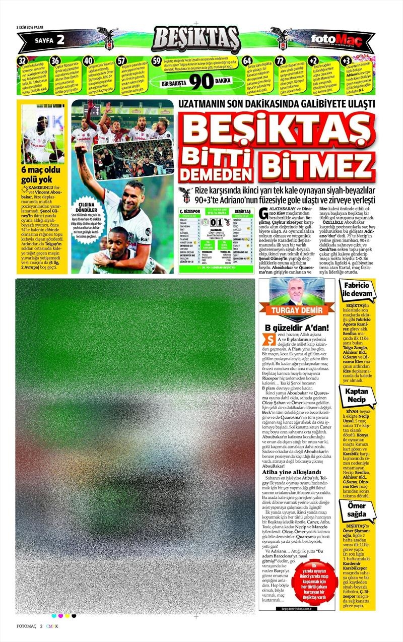 2 Ekim 2016 | Beşiktaş sayfaları - Görsel 6