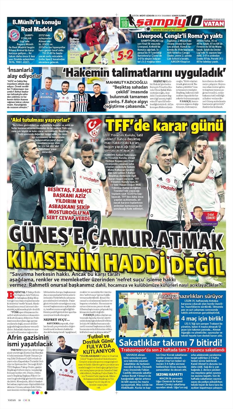 25 Nisan 2018 | Gazetelerin Beşiktaş Manşetleri - Görsel 14