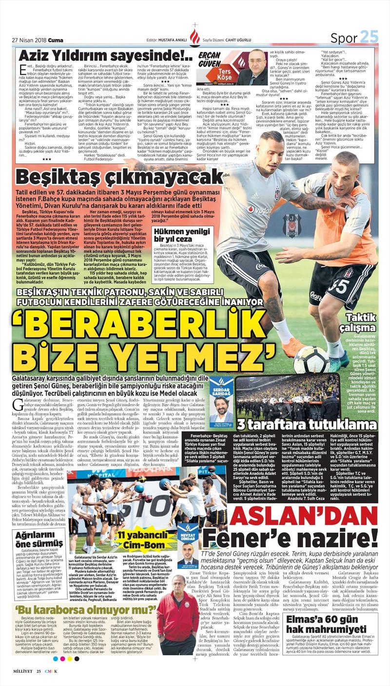 27 Nisan 2018 | Gazetelerin Beşiktaş Manşetleri - Görsel 12