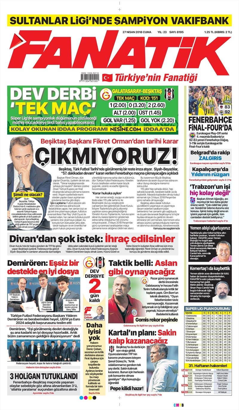 27 Nisan 2018 | Gazetelerin Beşiktaş Manşetleri - Görsel 2