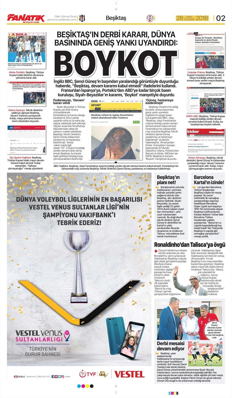 28 Nisan 2018 | Gazetelerin Beşiktaş Manşetleri - Görsel 1
