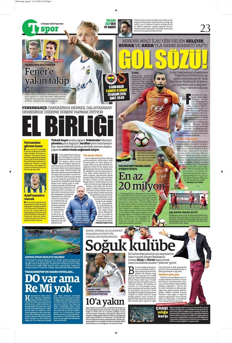 14 Kasım 2016 | Gazetelerin Beşiktaş sayfaları - Görsel 10