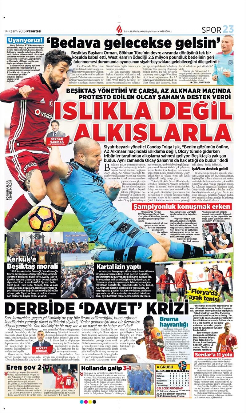 14 Kasım 2016 | Gazetelerin Beşiktaş sayfaları - Görsel 6