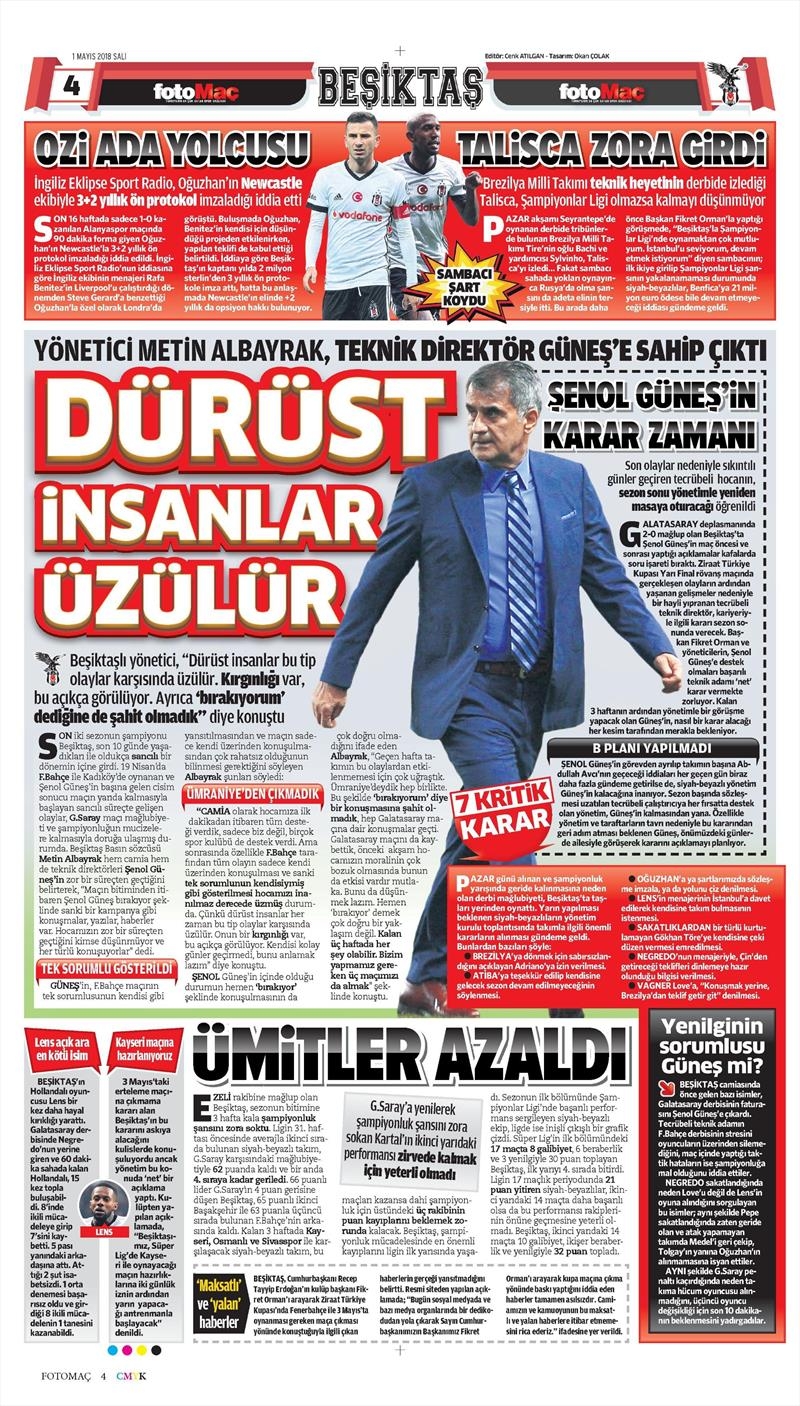1 Mayıs 2018 | Gazetelerin Beşiktaş Manşetleri - Görsel 10