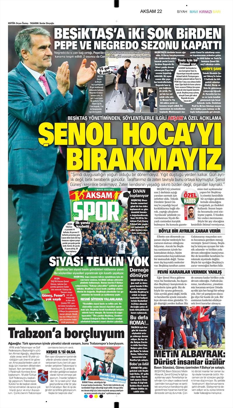 1 Mayıs 2018 | Gazetelerin Beşiktaş Manşetleri - Görsel 6