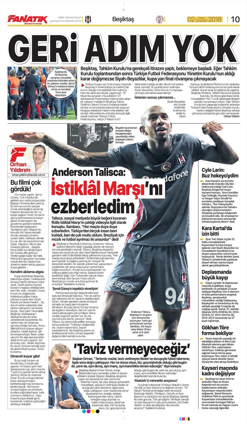 2 Mayıs 2018 | Gazetelerin Beşiktaş Manşetleri - Görsel 1