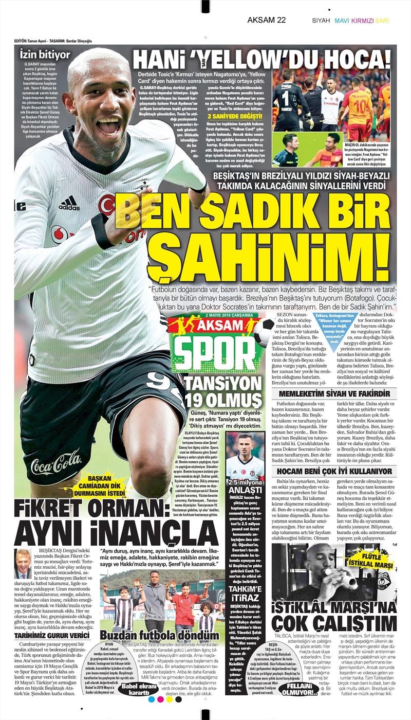 2 Mayıs 2018 | Gazetelerin Beşiktaş Manşetleri - Görsel 2