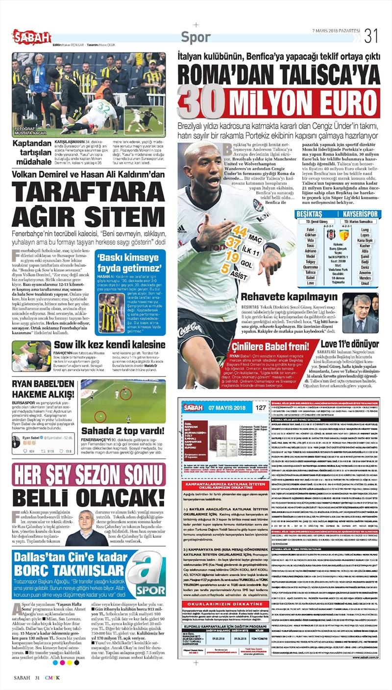 7 Mayıs 2018 | Gazetelerin Beşiktaş Manşetleri - Görsel 5