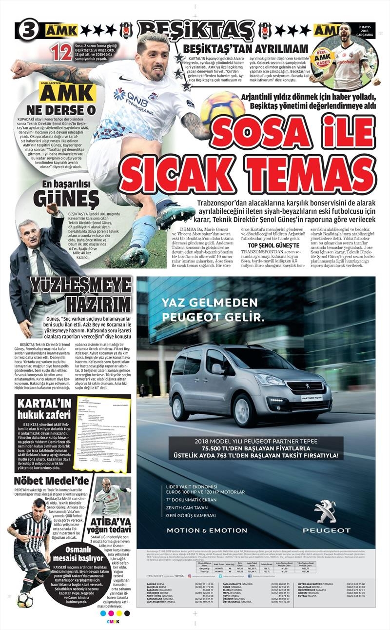 9 Mayıs 2018 | Gazetelerin Beşiktaş Manşetleri - Görsel 1