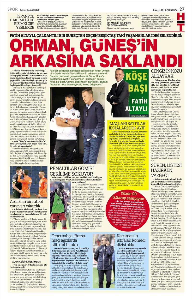 9 Mayıs 2018 | Gazetelerin Beşiktaş Manşetleri - Görsel 6