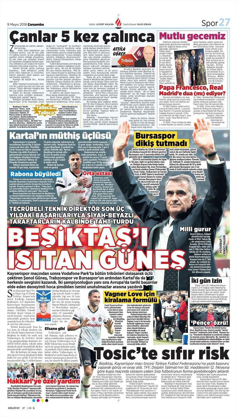 9 Mayıs 2018 | Gazetelerin Beşiktaş Manşetleri - Görsel 7