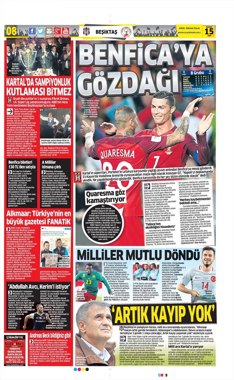 15 Kasım 2016 | Gazetelerin Beşiktaş sayfaları - Görsel 1