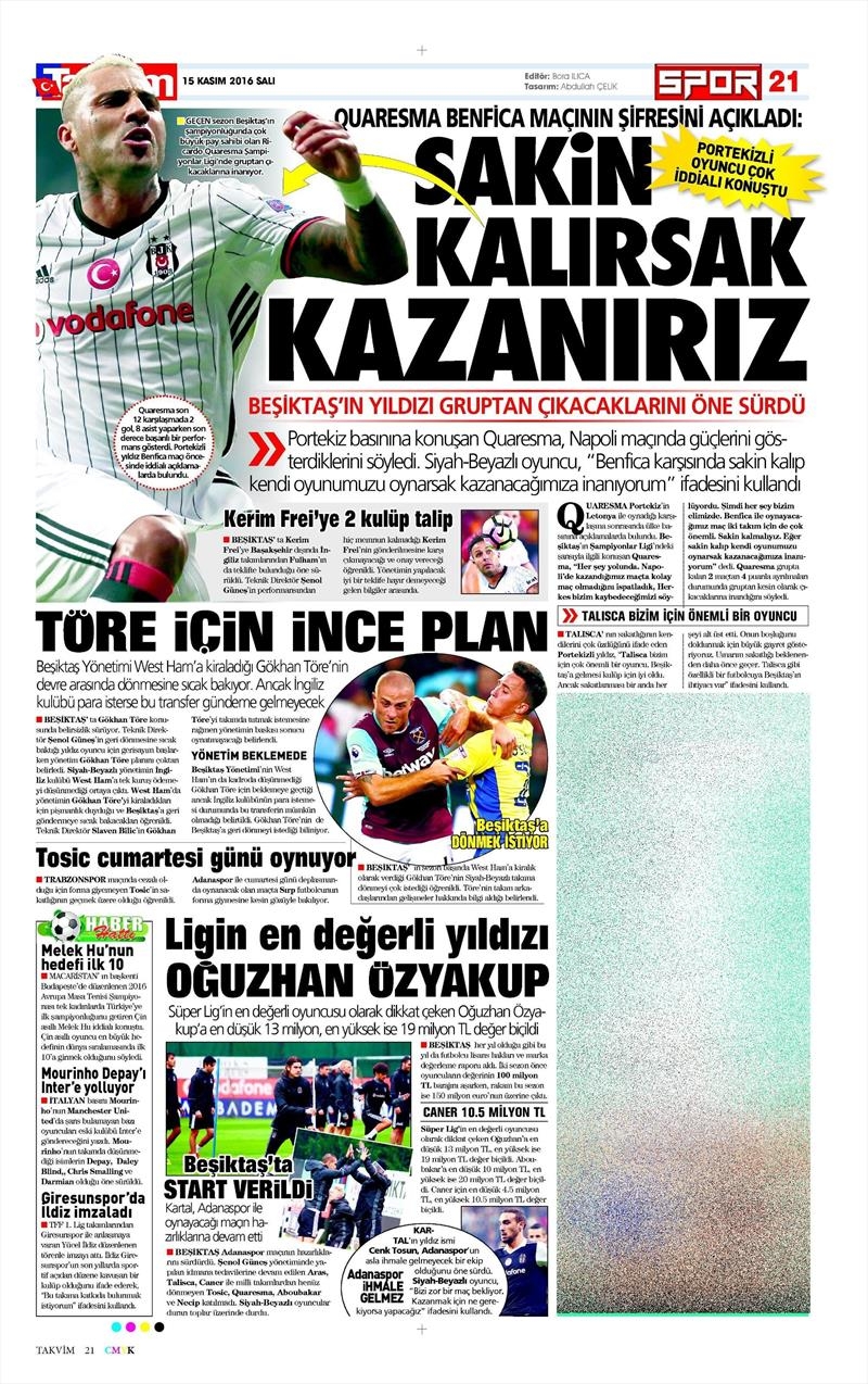 15 Kasım 2016 | Gazetelerin Beşiktaş sayfaları - Görsel 10