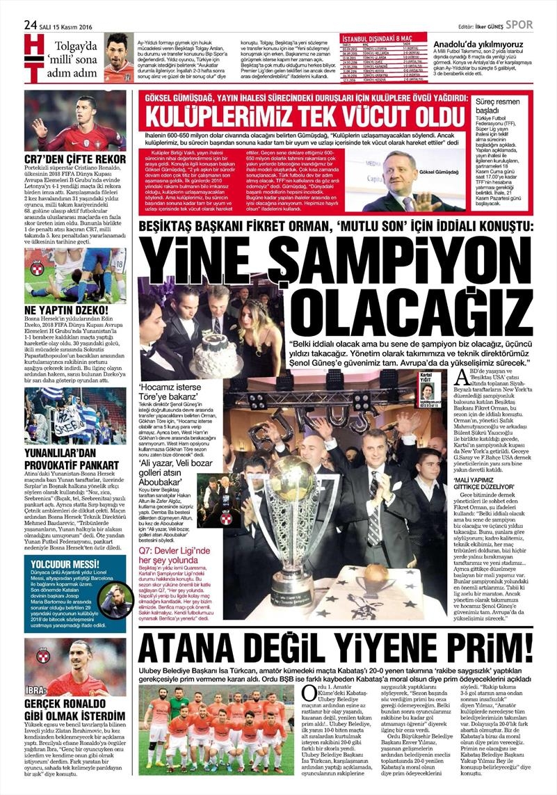 15 Kasım 2016 | Gazetelerin Beşiktaş sayfaları - Görsel 2
