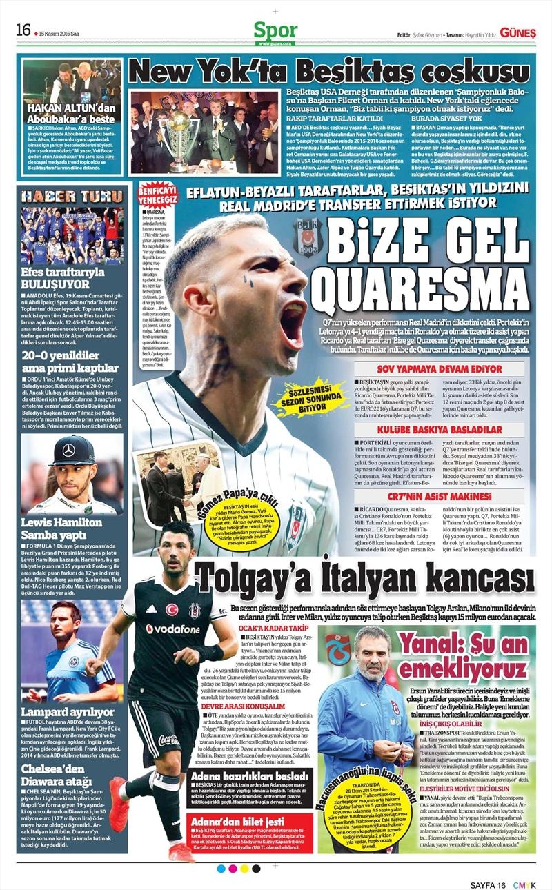 15 Kasım 2016 | Gazetelerin Beşiktaş sayfaları - Görsel 3