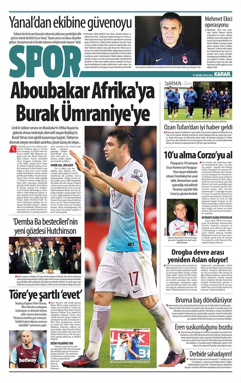 15 Kasım 2016 | Gazetelerin Beşiktaş sayfaları - Görsel 4