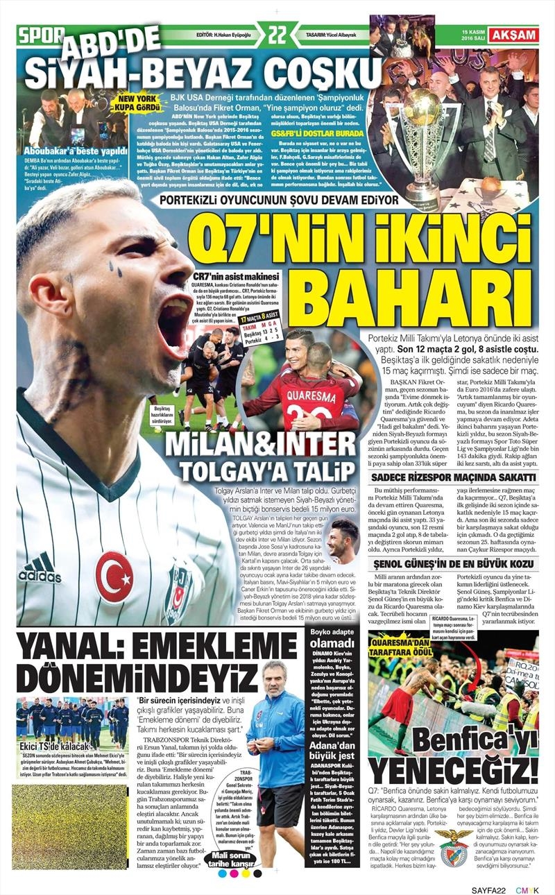 15 Kasım 2016 | Gazetelerin Beşiktaş sayfaları - Görsel 5
