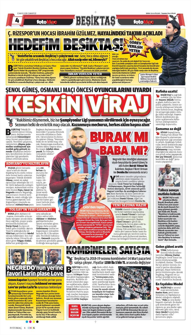 12 Mayıs 2018 | Gazetelerin Beşiktaş Manşetleri - Görsel 7
