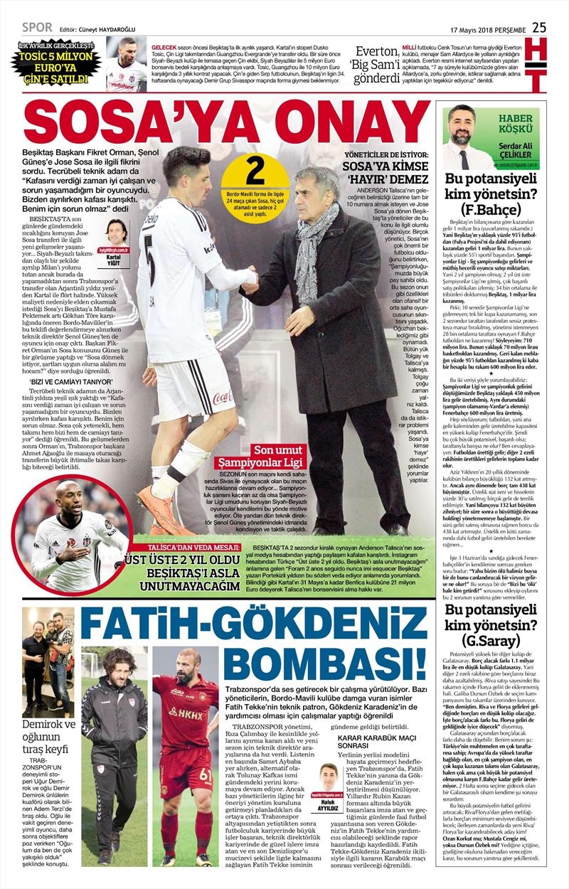 17 Mayıs 2018 | Gazetelerin Beşiktaş Manşetleri - Görsel 4