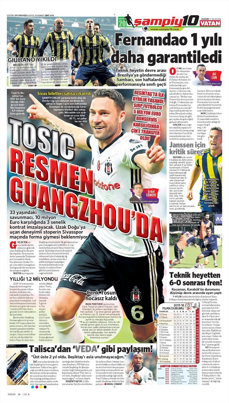 17 Mayıs 2018 | Gazetelerin Beşiktaş Manşetleri - Görsel 7