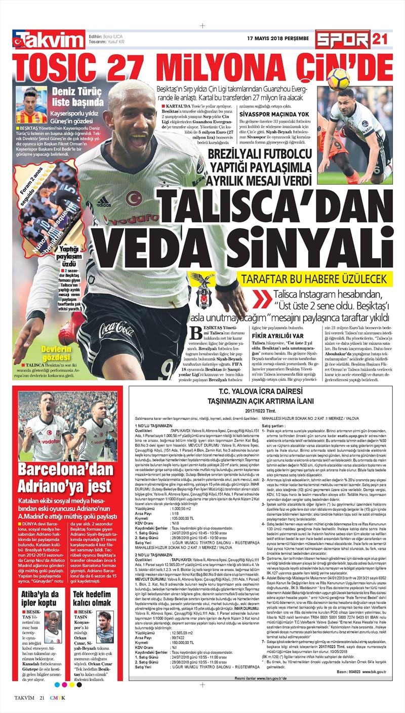 17 Mayıs 2018 | Gazetelerin Beşiktaş Manşetleri - Görsel 8