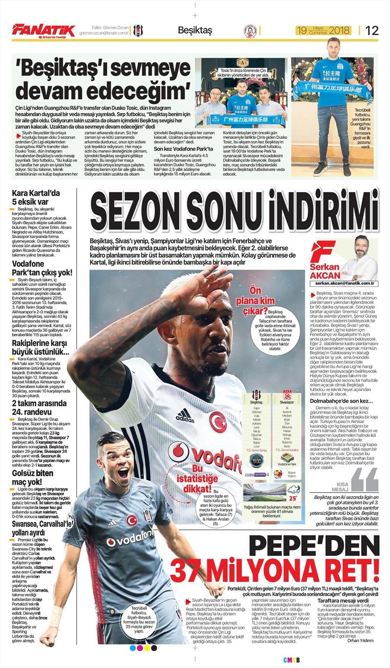 19 Mayıs 2018 | Gazetelerin Beşiktaş Manşetleri - Görsel 1