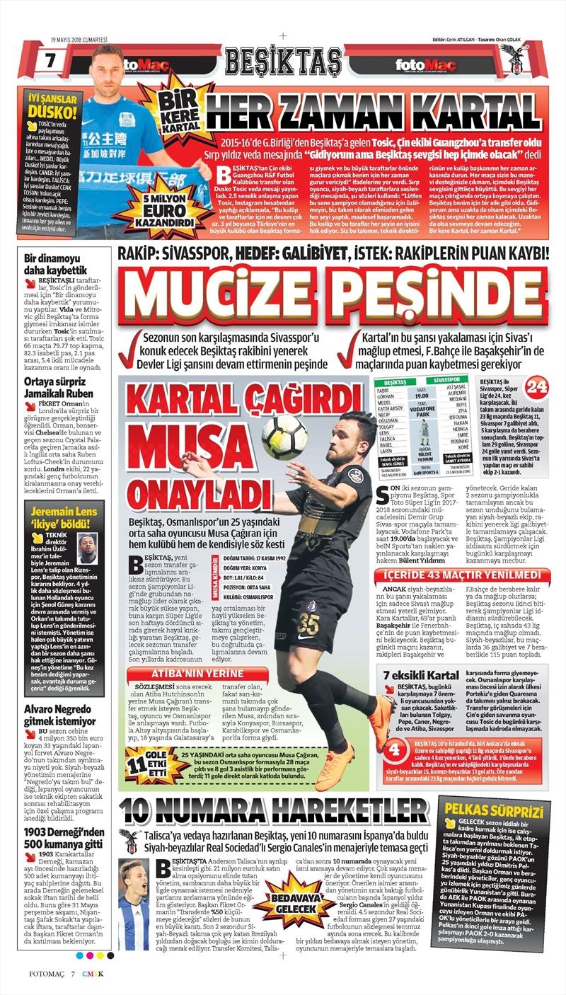 19 Mayıs 2018 | Gazetelerin Beşiktaş Manşetleri - Görsel 6