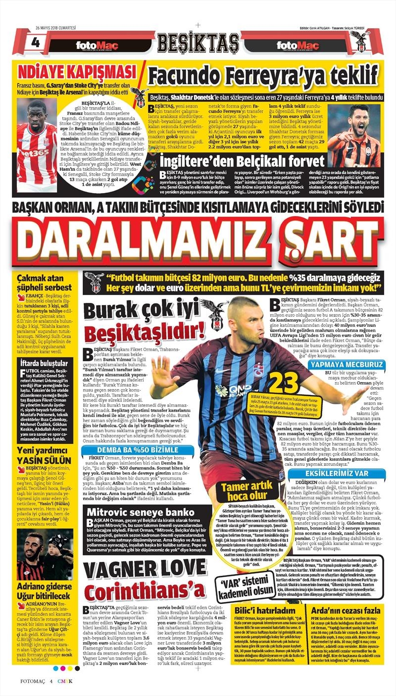 26 Mayıs 2018 | Gazetelerin Beşiktaş Manşetleri - Görsel 9