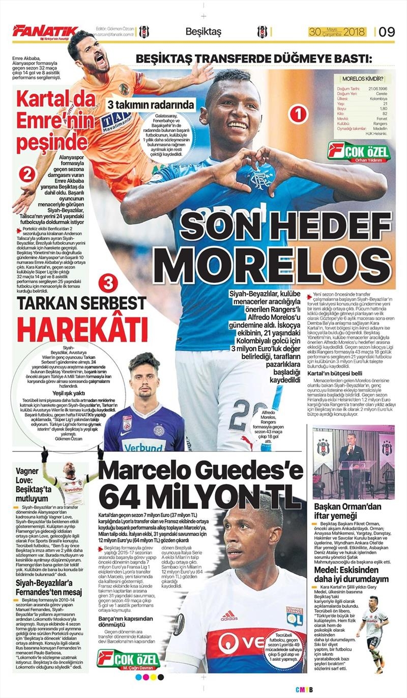 30 Mayıs 2018 | Gazetelerin Beşiktaş Manşetleri - Görsel 1