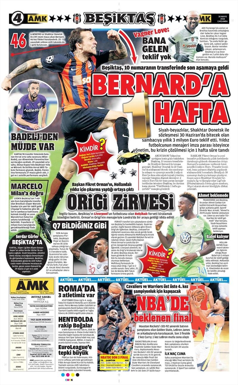 30 Mayıs 2018 | Gazetelerin Beşiktaş Manşetleri - Görsel 2