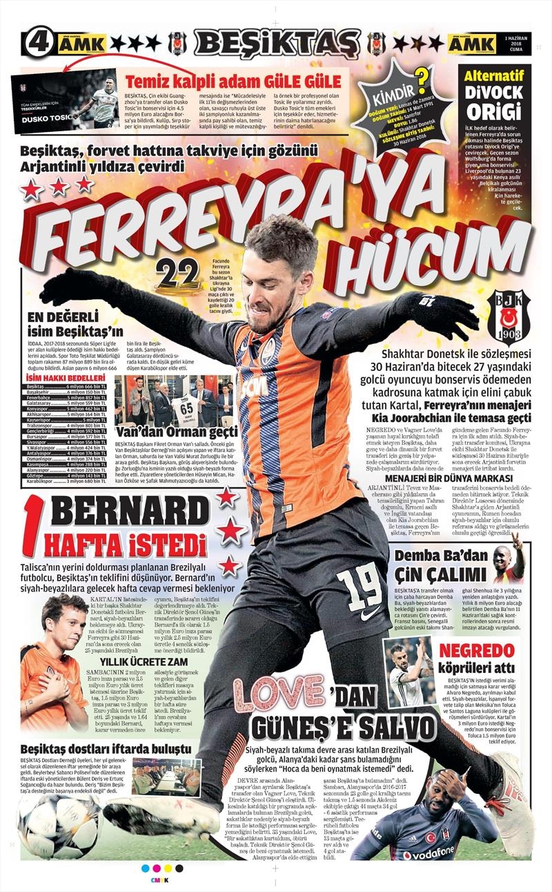 1 Haziran 2018 | Gazetelerin Beşiktaş Manşetleri - Görsel 1